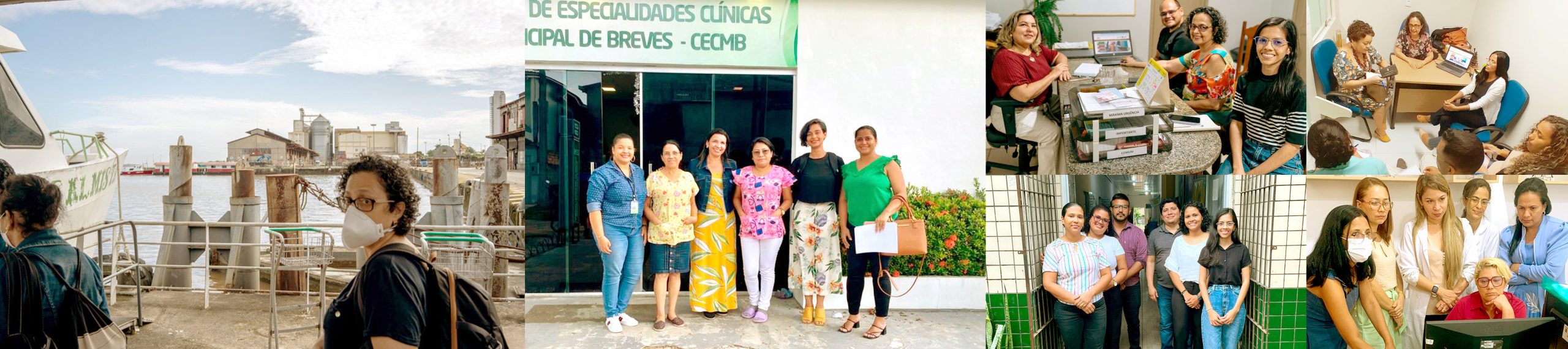 Mosáico de fotos do Telessaúde UFPA, mostrando a equipe do Telessaúde UFPA em diversas atividades.